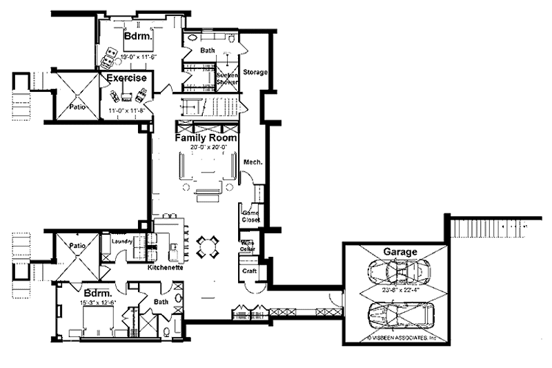 House Design - Floor Plan - Lower Floor for Contemporary House Plan #928-77 - 3 bed, 4.5 bath