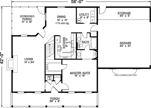 Architectural House Design - Country Floor Plan - Main Floor Plan #45-518