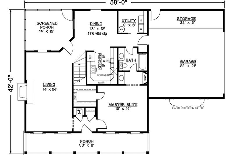 Home Plan - Floor Plan - Main Floor for Country House Plan #45-518 - 3 bed, 2 bath