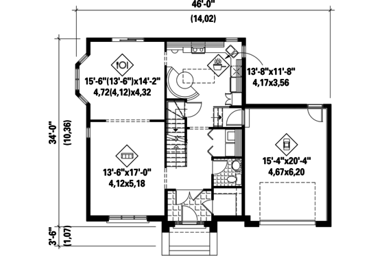 Floor Plan - Main Floor for European House Plan #25-4720 - 3 bed, 2 bath