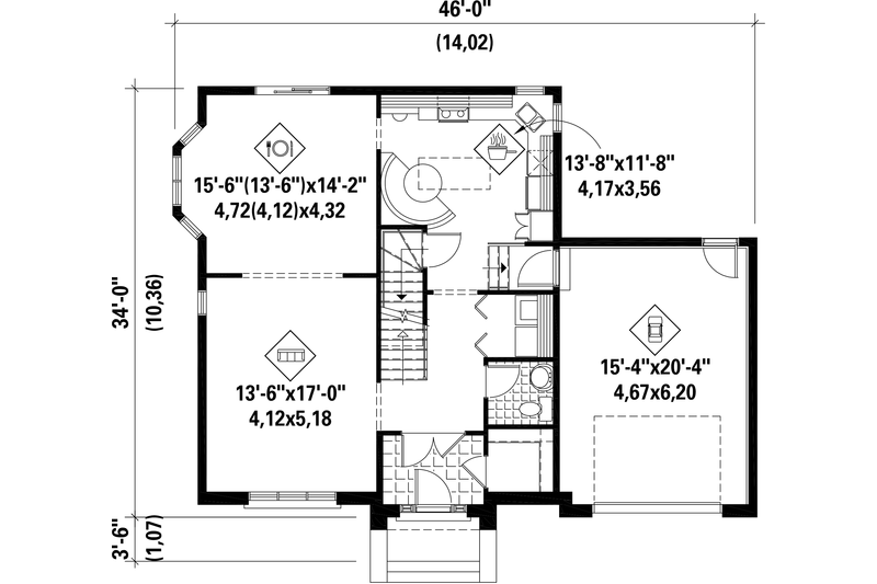 Dream House Plan - Floor Plan - Main Floor for European House Plan #25-4720 - 3 bed, 2 bath