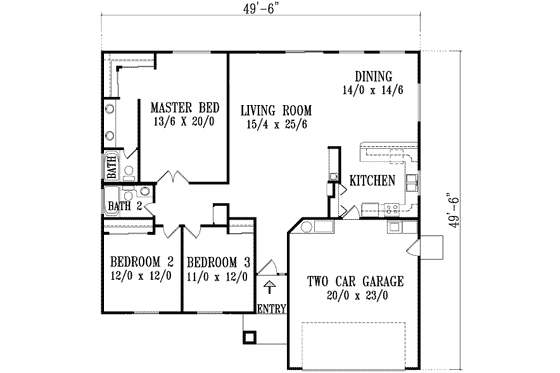 Floor Plan - Main Floor for Adobe / Southwestern House Plan #1-1333 - 3 bed, 2 bath