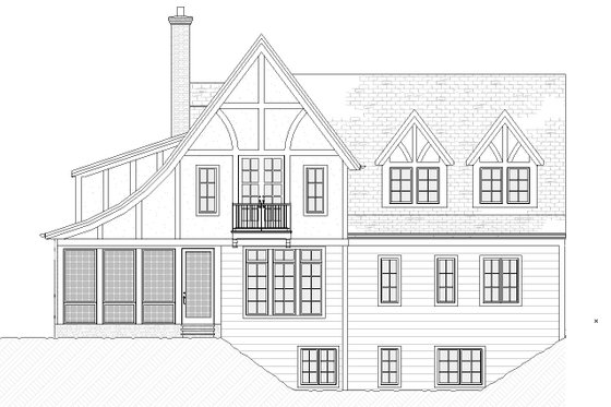 Exterior - Rear Elevation for Tudor House Plan #901-141 - 3 bed, 3.5 bath