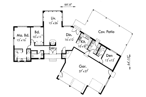 Floor Plan - Main Floor for Ranch House Plan #303-338 - 3 bed, 3 bath
