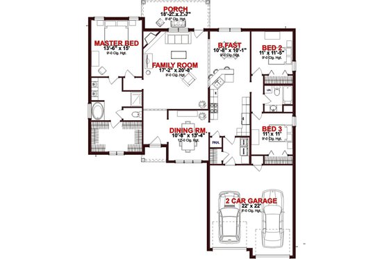 Floor Plan - Main Floor for European House Plan #63-258 - 3 bed, 2 bath