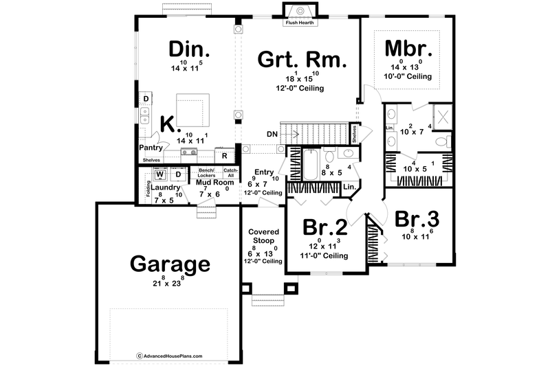 Architectural House Design - Floor Plan - Main Floor for Traditional House Plan #455-227 - 3 bed, 2 bath
