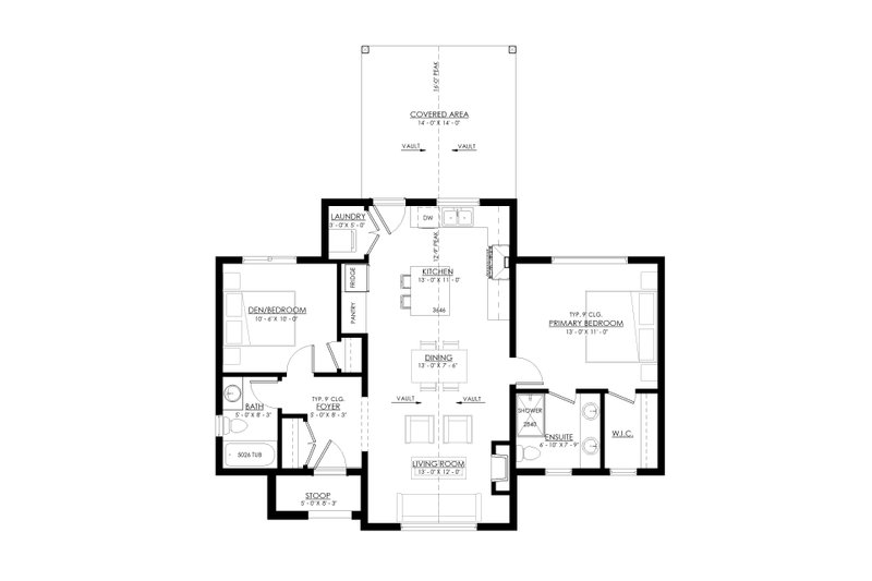 House Blueprint - Floor Plan - Main Floor for Cottage House Plan #1114-58 - 2 bed, 2 bath