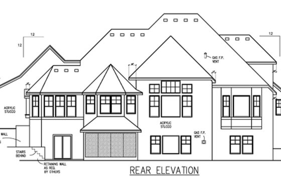 Exterior - Rear Elevation for European House Plan #56-591 - 5 bed, 5.5 bath