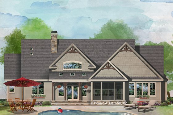 Exterior - Rear Elevation for Craftsman House Plan #929-1057 - 3 bed, 2.5 bath