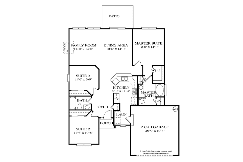 Home Plan - Floor Plan - Main Floor for Colonial House Plan #453-284 - 3 bed, 2 bath