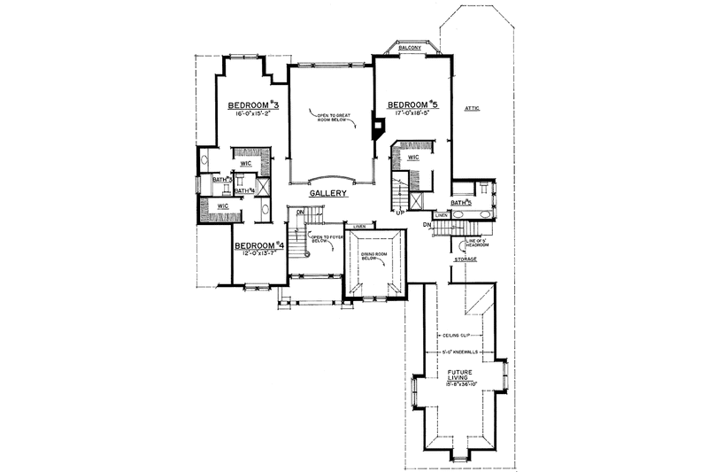 House Blueprint - Floor Plan - Upper Floor for European House Plan #1016-97 - 5 bed, 5.5 bath