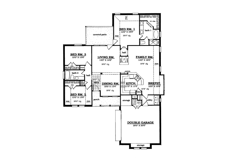 House Blueprint - Floor Plan - Main Floor for Country House Plan #42-608 - 3 bed, 2 bath