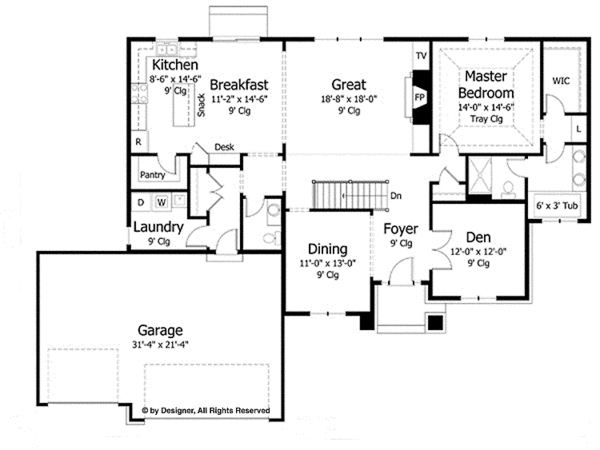 Dream House Plan - Craftsman Floor Plan - Main Floor Plan #51-982