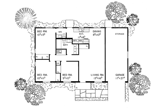 Floor Plan - Main Floor for Colonial House Plan #72-828 - 3 bed, 1.5 bath