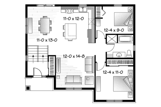 Floor Plan - Main Floor for Craftsman House Plan #23-2577 - 2 bed, 1 bath