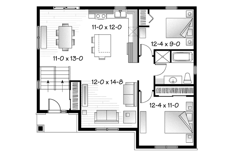 Home Plan - Floor Plan - Main Floor for Craftsman House Plan #23-2577 - 2 bed, 1 bath