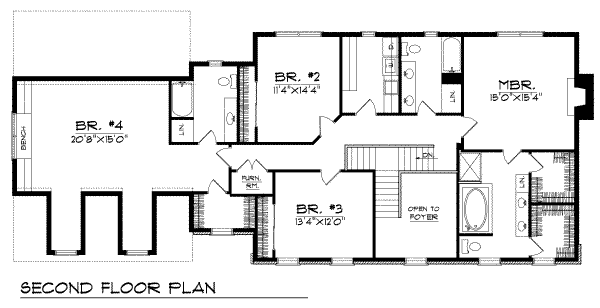 Architectural House Design - Colonial Floor Plan - Upper Floor Plan #70-514