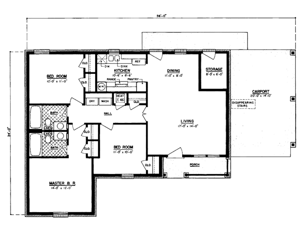 Country Style House Plan - 3 Beds 2 Baths 1100 Sq/Ft Plan #45-564