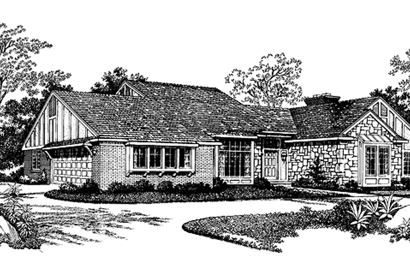 House Blueprint - Tudor Exterior - Front Elevation Plan #72-801