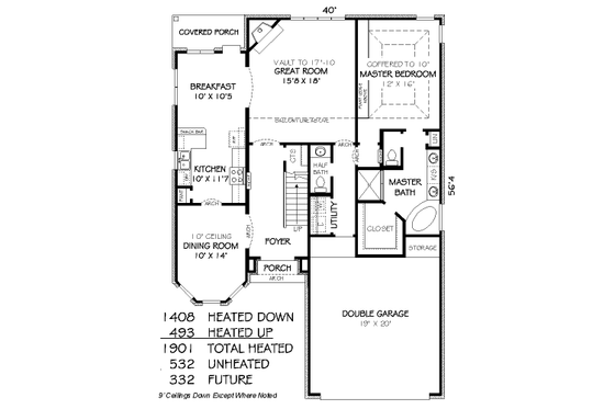 Floor Plan - Main Floor for European House Plan #424-205 - 3 bed, 2.5 bath