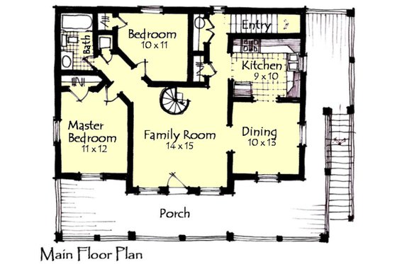 Floor Plan - Main Floor for Craftsman House Plan #921-16 - 2 bed, 2 bath