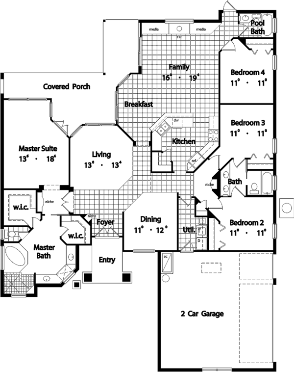 Architectural House Design - Mediterranean Floor Plan - Main Floor Plan #417-622