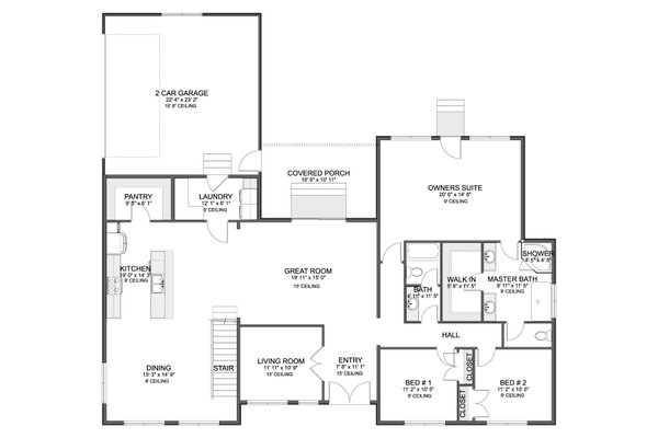 House Blueprint - Floor Plan - Main Floor for Farmhouse House Plan #1060-488 - 3 bed, 2 bath