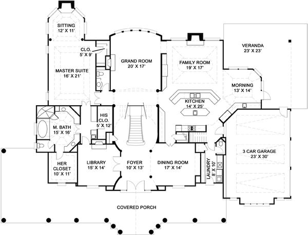 Architectural House Design - Southern Floor Plan - Main Floor Plan #119-198