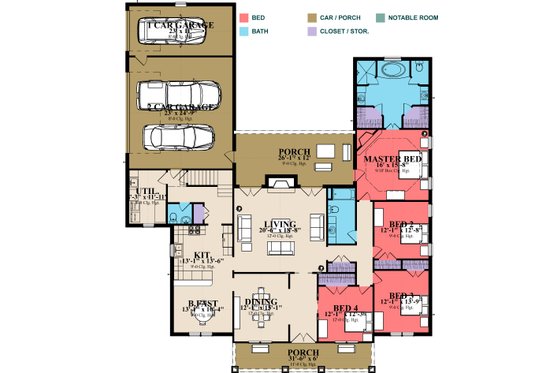 Floor Plan - Main Floor for Southern House Plan #63-370 - 4 bed, 3 bath