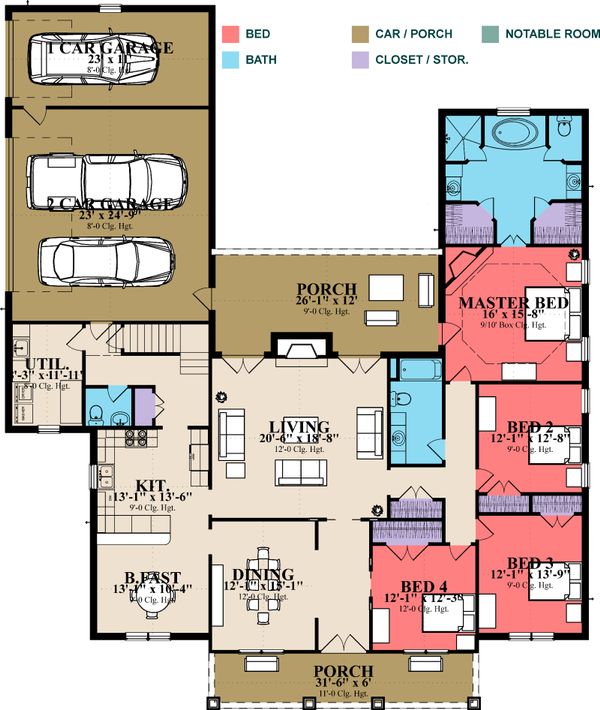 Home Plan - Southern Floor Plan - Main Floor Plan #63-370