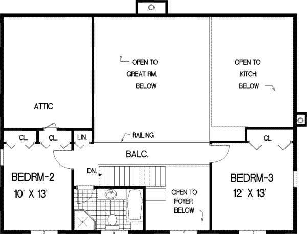 Colonial Floor Plan - Upper Floor Plan #3-156