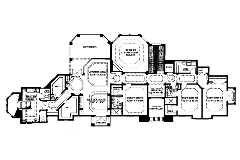 Dream House Plan - Floor Plan - Upper Floor for Mediterranean House Plan #1017-68 - 4 bed, 5.5 bath