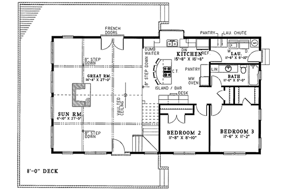 Floor Plan - Main Floor for Contemporary House Plan #17-2639 - 3 bed, 2 bath