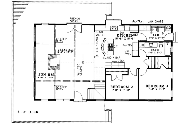 Home Plan - Floor Plan - Main Floor for Contemporary House Plan #17-2639 - 3 bed, 2 bath