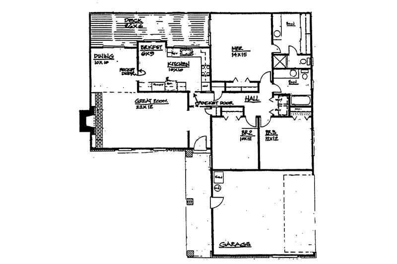 House Design - Floor Plan - Main Floor for Contemporary House Plan #30-328 - 3 bed, 2 bath