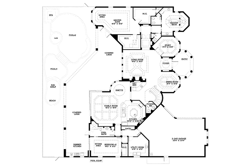 House Blueprint - Floor Plan - Main Floor for Mediterranean House Plan #1017-104 - 4 bed, 4.5 bath
