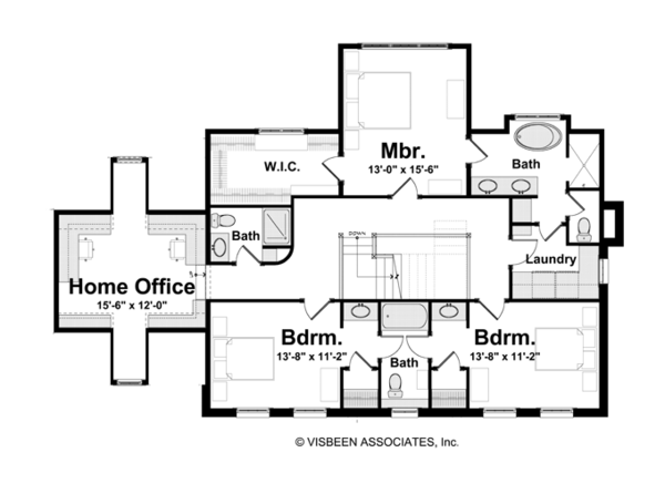 Classical Floor Plan - Upper Floor Plan #928-240
