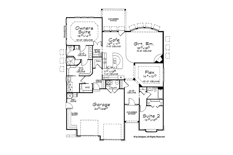 Home Plan - Floor Plan - Main Floor for Country House Plan #20-2242 - 2 bed, 2 bath