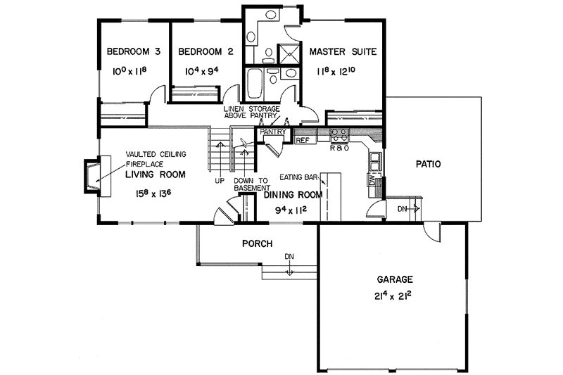 Home Plan - Floor Plan - Main Floor for Ranch House Plan #60-824 - 3 bed, 2 bath
