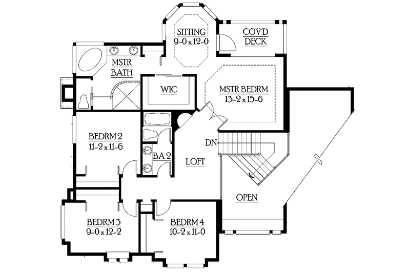Dream House Plan - Floor Plan - Upper Floor for Craftsman House Plan #132-233 - 4 bed, 2.5 bath