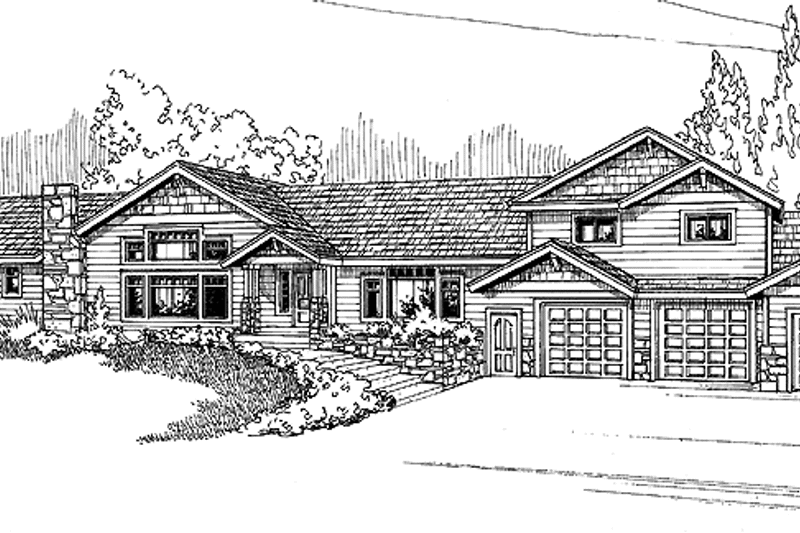 Home Plan - Exterior - Front Elevation 3 for Contemporary House Plan #60-1029 - 3 bed, 4 bath