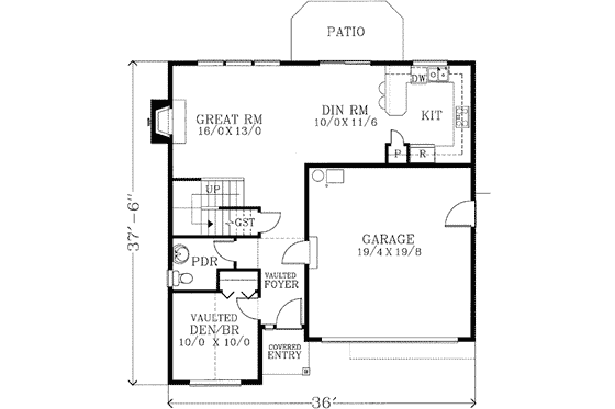 Floor Plan - Main Floor for Traditional House Plan #53-415 - 4 bed, 2.5 bath