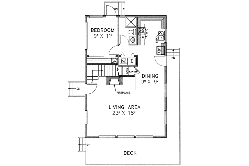 Home Plan - Floor Plan - Main Floor for Contemporary House Plan #60-706 - 1 bed, 1 bath