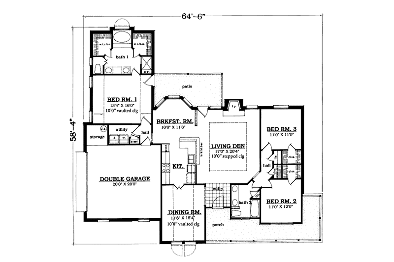Dream House Plan - Floor Plan - Main Floor for Country House Plan #42-606 - 3 bed, 2 bath