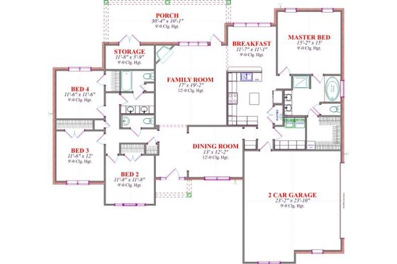 Floor Plan - Main Floor for Traditional House Plan #63-178 - 4 bed, 2.5 bath