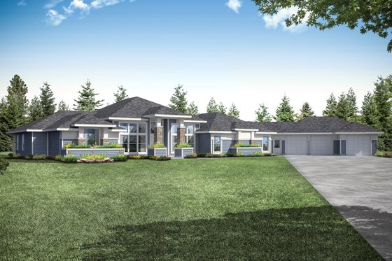 Exterior - Front Elevation 3 for Prairie House Plan #124-1160 - 3 bed, 4 bath
