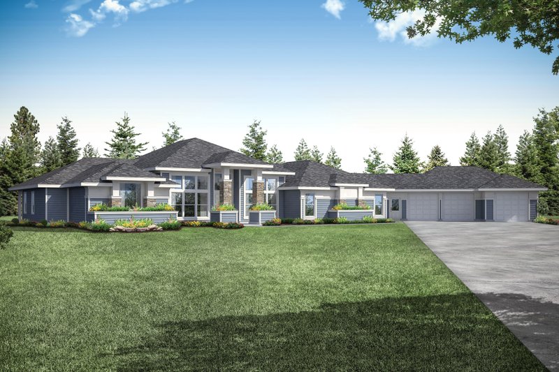 House Plan Design - Exterior - Front Elevation 3 for Prairie House Plan #124-1160 - 3 bed, 4 bath