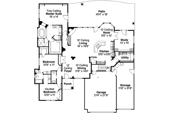 Floor Plan - Main Floor for Craftsman House Plan #124-494 - 3 bed, 2.5 bath