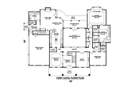 Floor Plan - Main Floor for Colonial House Plan #81-1597 - 4 bed, 4 bath