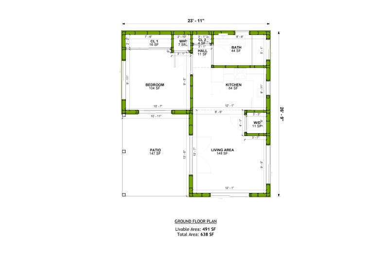 Home Plan - Floor Plan - Main Floor for Farmhouse House Plan #1106-116 - 1 bed, 1 bath